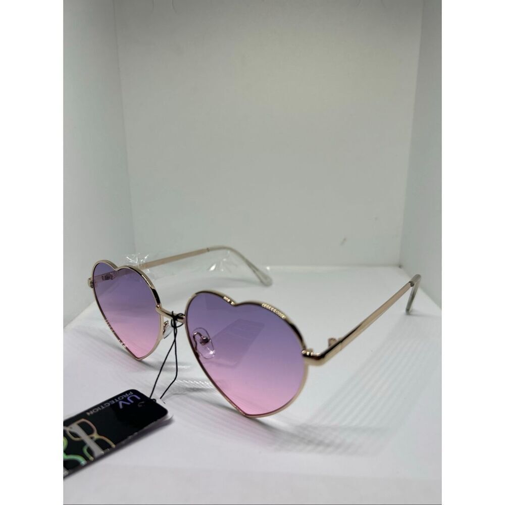 Y2K Gold Heart Sunglasses Pink Purple Gradient Lens UV Protection